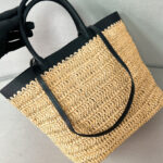 Prada Small Crochet And Leather Tote Bag 1BG500 Apricot
